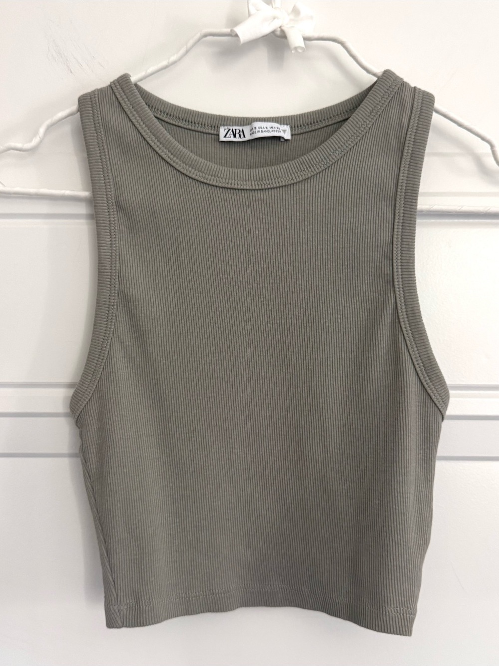 ZARA Olive Ribbed Crop Tank Top, S